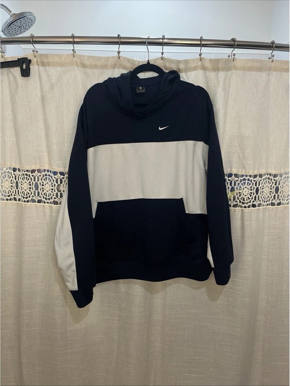 Nike Performance Hoodie Swoosh Navy White Baggy Dri Fit Sports